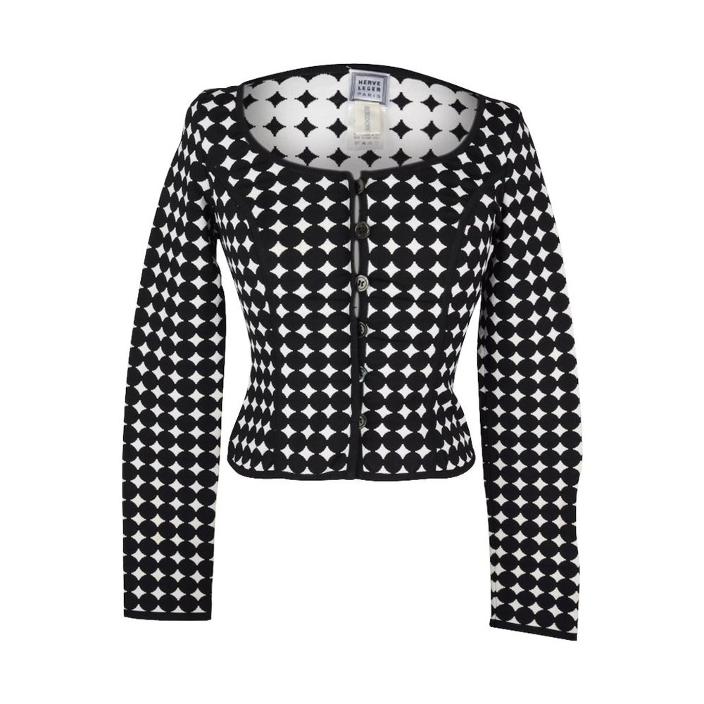 Herve Leger Bandage Cardigan Top Crisp Black / White S